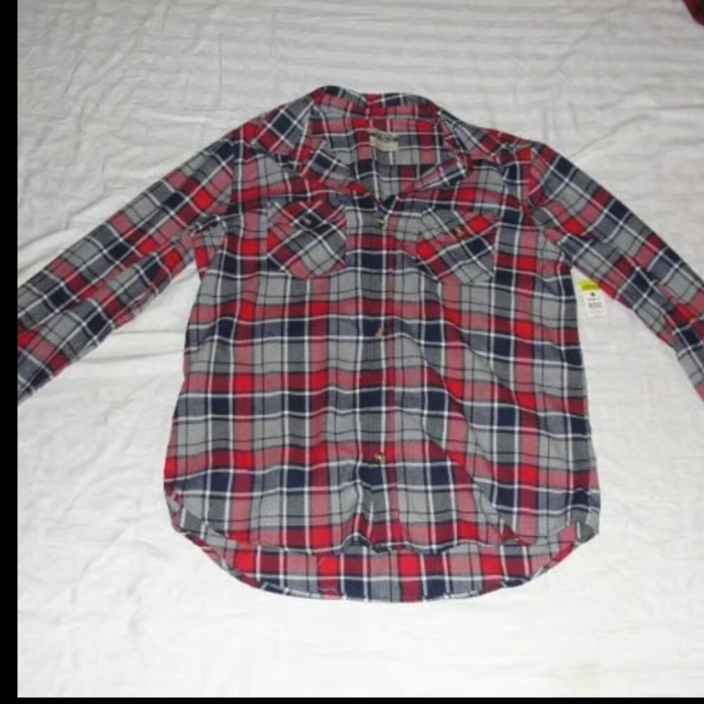 Men's Red and Blue Plaid Shirt Jacket